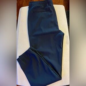 Navy Blue Elastic Waist Tapered Flex Pants